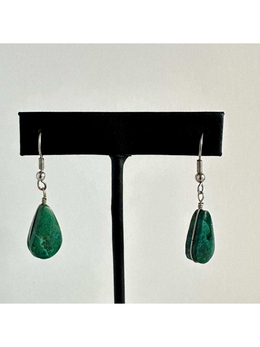 Malachite Teardrop Dangle Earrings Sterling Silver Green Stone Drops
